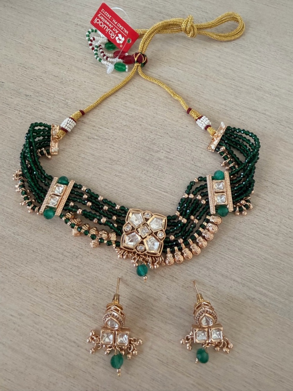 Gold & Green Beaded Kundan Necklace Set - Elegant Women’s Jewelry